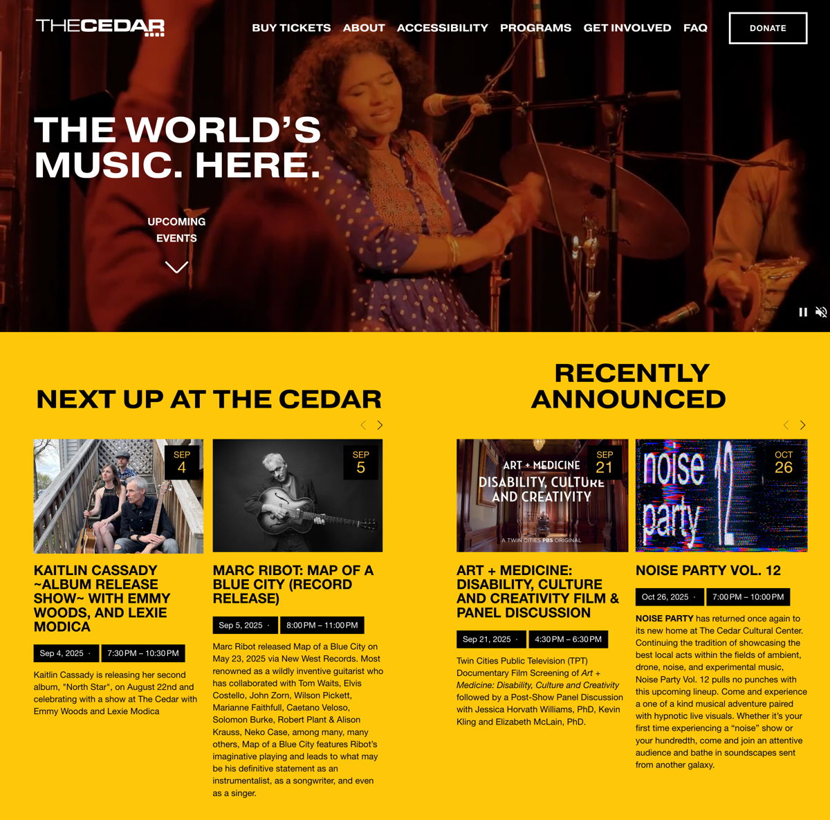 Screenshot of The Cedar Cultural Center, from the event websites collection.