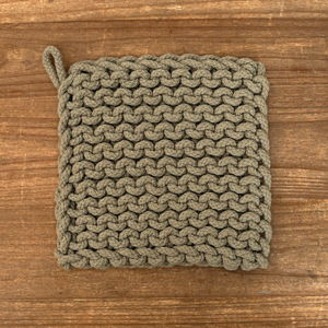 Sage Square Crocheted Potholder with Leather Loop | 80 Acre Market