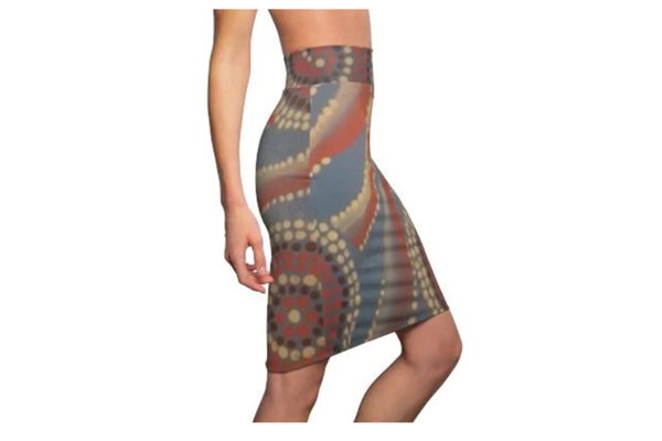 Aboriginal Dot Wave Print Pencil Skirt | Artistic Tribal Pattern - Image 3