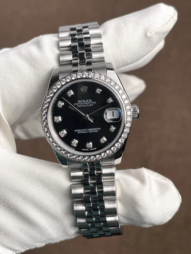 Rolex Datejust 31 Black dial with index & bezel diamonds Jubilee bracelet