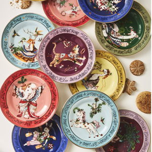 Phannapast Taychamaythakool x Anthropologie Twelve Days of Christmas Stoneware Dessert Plates, Set of 12