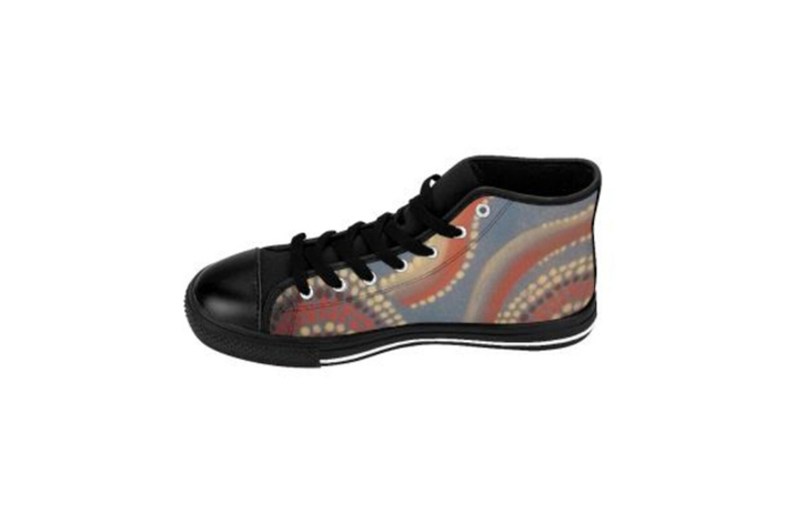 Abstract Dot Wave Pattern Women's Classic Sneakers | Boho Printed High Top Shoes - Image 4
