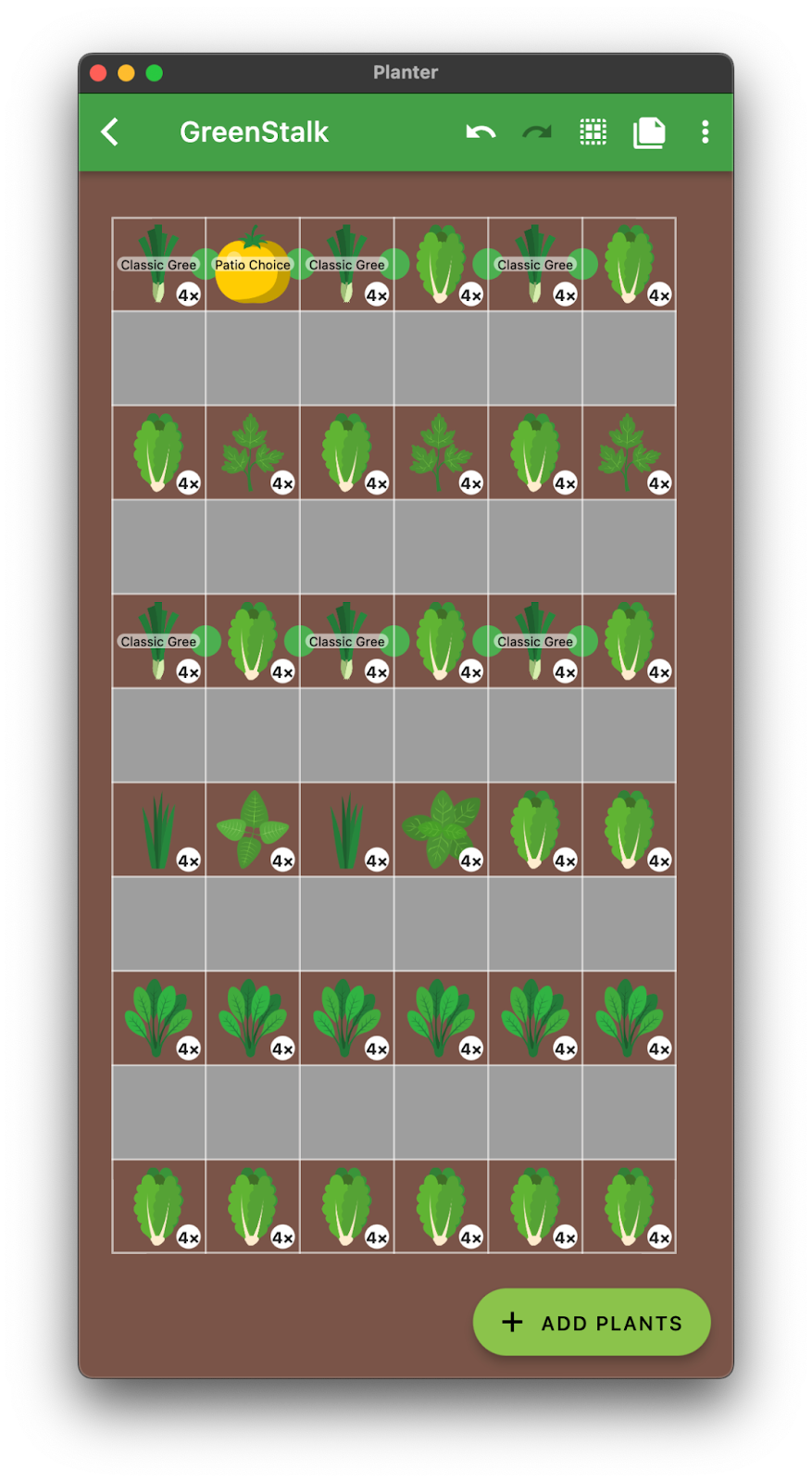 A screenshot of Peter&rsquo;s GreenStalk plan in Planter