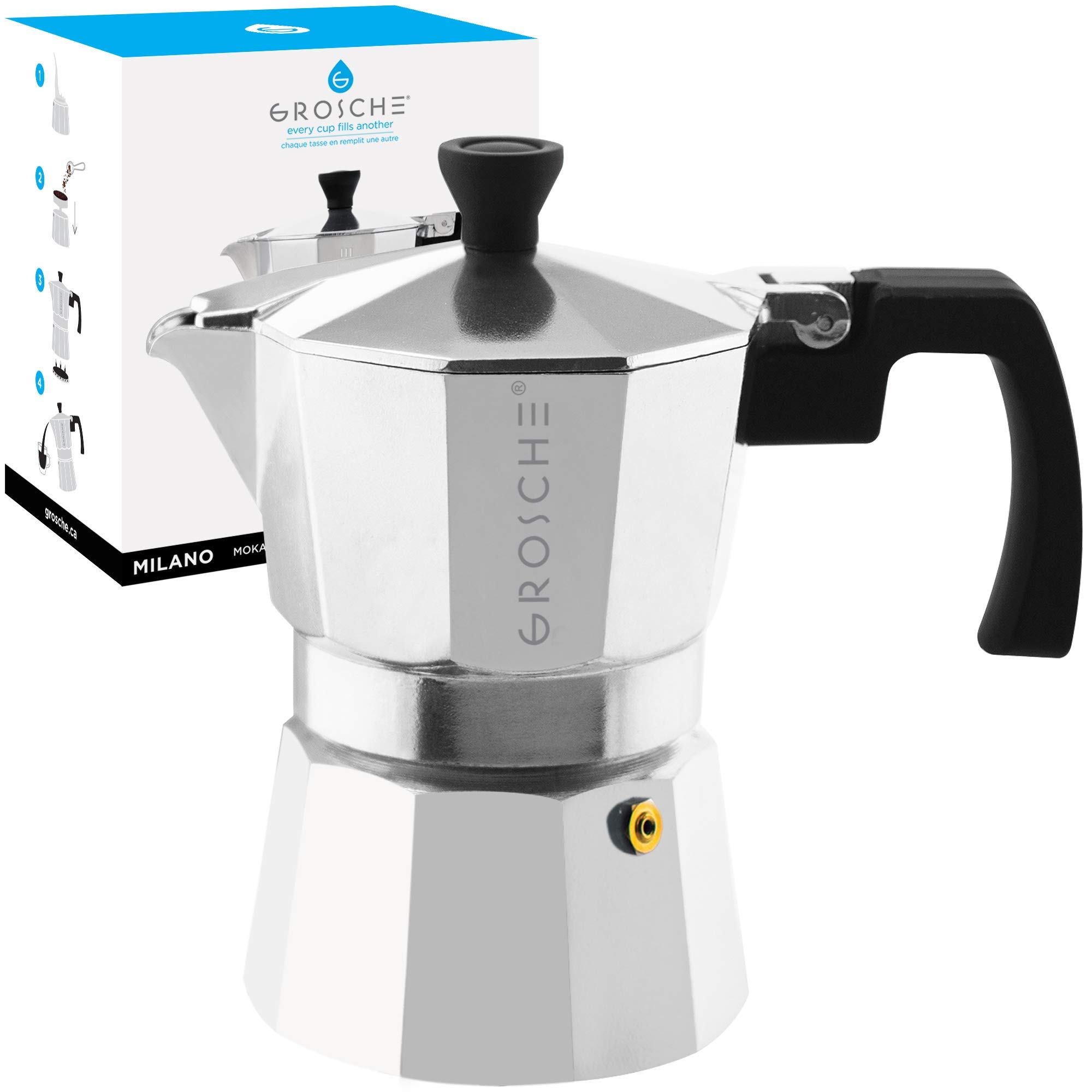 Primula Aluminum Stovetop Espresso Maker PES33 vs Grosche Milano Stovetop Espresso Maker Slant