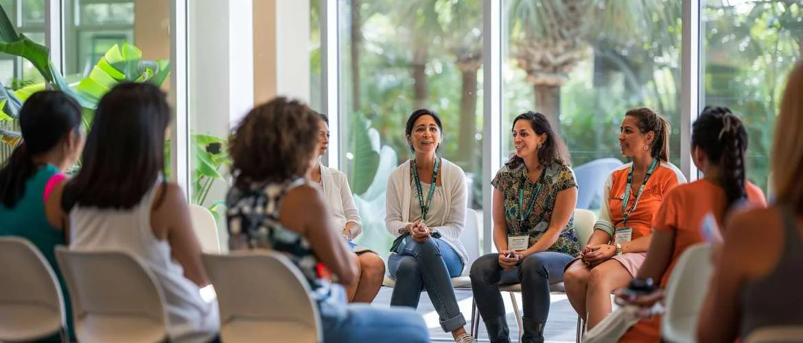 Engaged travel nurses participating in a nutrition workshop at a wellness retreat