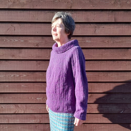 ISOBEL, suéter de cor lisa com listras verticais Rustik para senhora - em lã Shetland