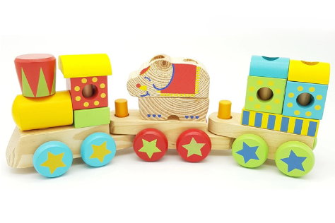 Wooden Block Puzzle Shapes Circus Elephant Stacking Train-12 shaped blocks - Image 6