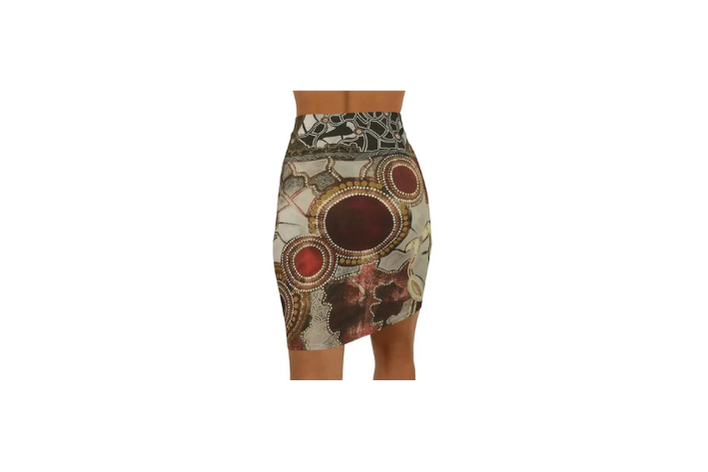 Abstract Print Pencil Skirt, Mid-Waist, 4-Way Stretch Earth colours with comfort style - Image 3
