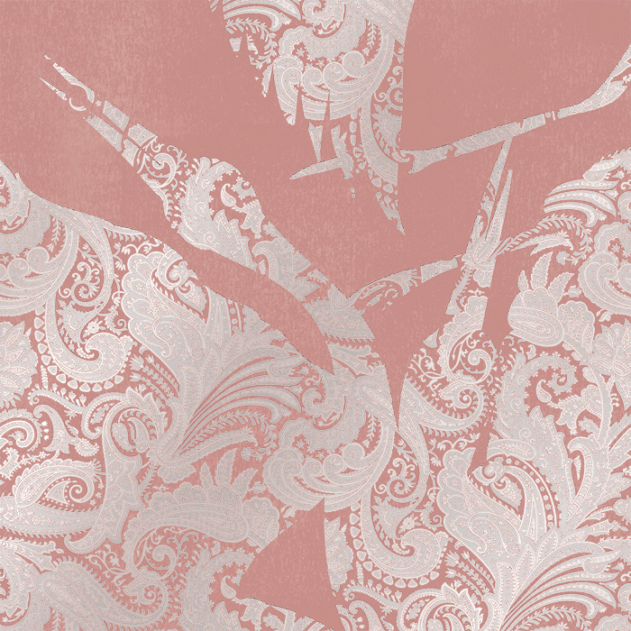 pink & silver metallic crane wallpaper pattern image