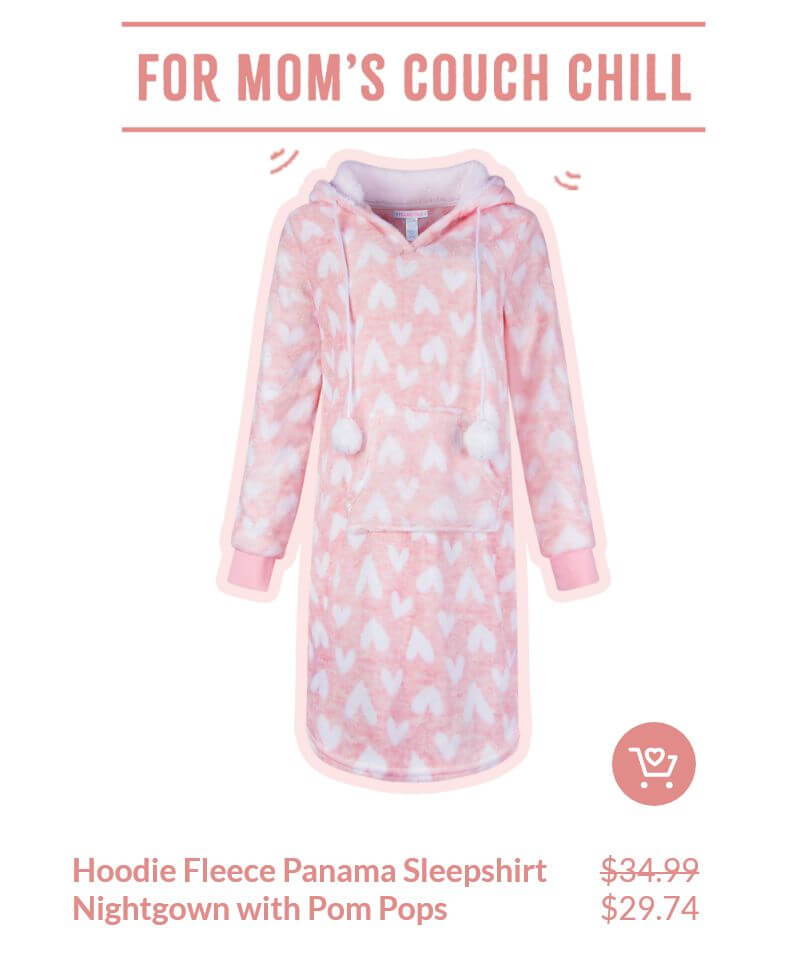 For Mom's Couch Chill with Hoodie Fleece Panama Sleepshirt Nightgown with Pom