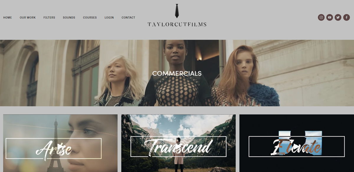 Screenshot of Taylor Cut Films, from the videography websites collection.