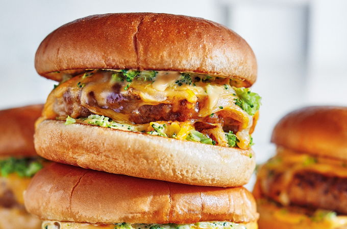 Pork and Broccoli Cheeseburgers