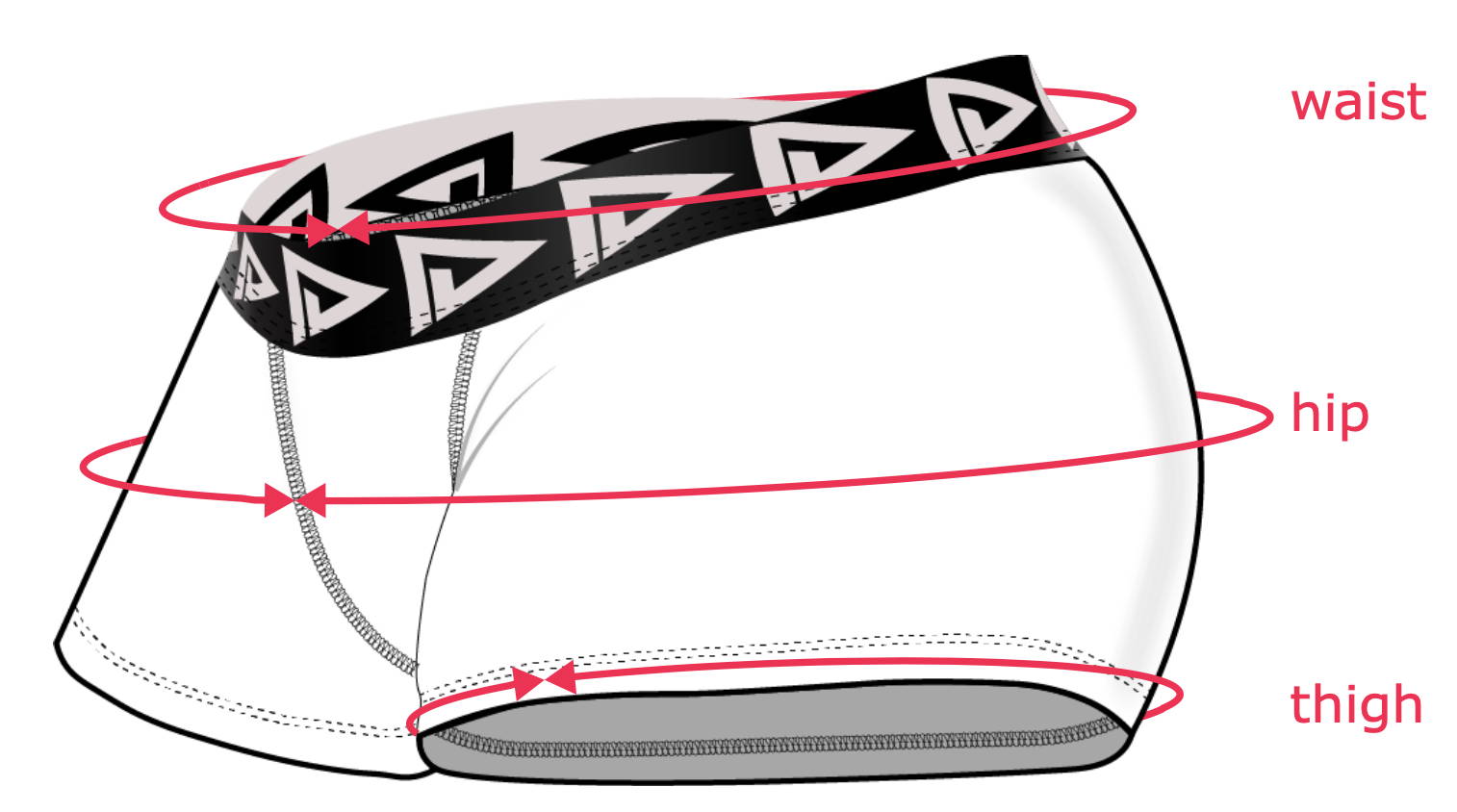 General Play Out Flat Front Underwear Sketch Outlinefor Size Measurements - Table of measurements to the right
