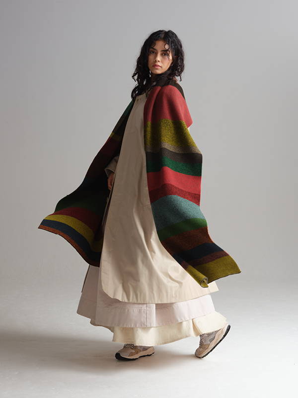 model wears Large Tweed Stripe Scarf