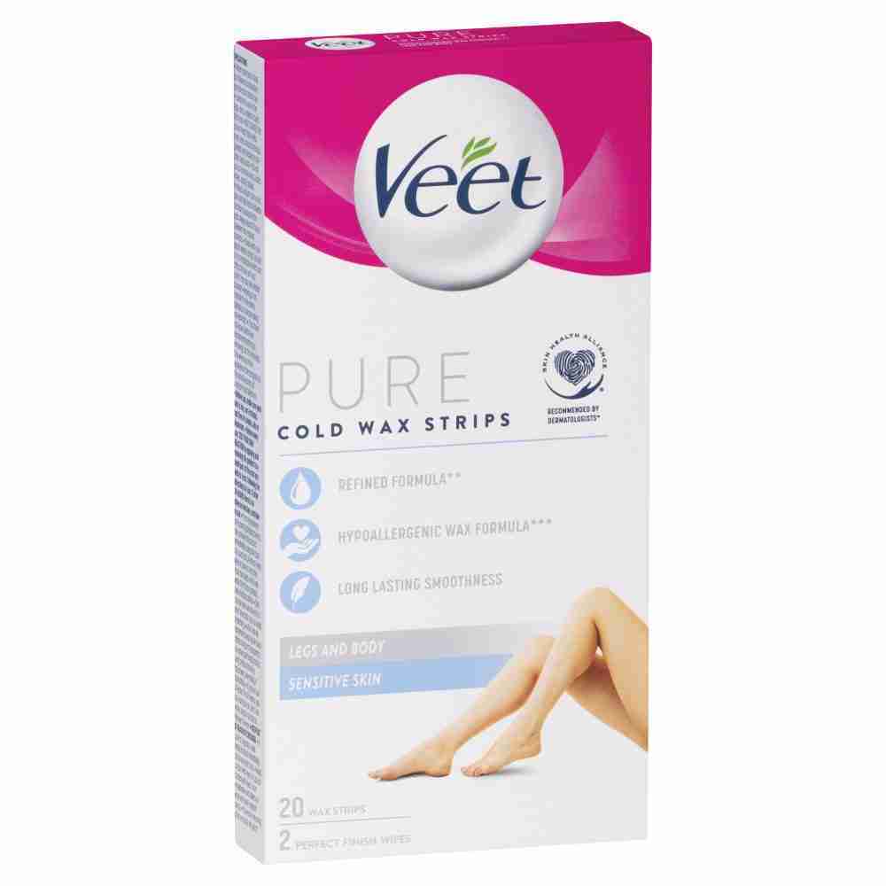 Veet Pure Hair Removal Cold Wax Strips Legs And Body Sensitive Skin 20 Pack - Image 2