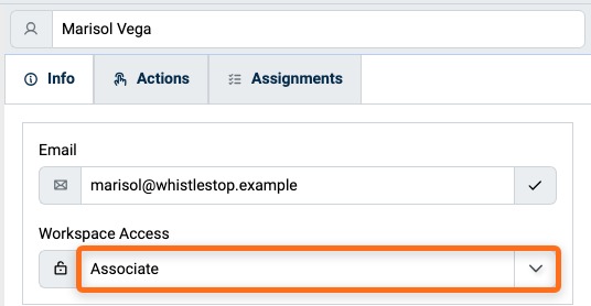 Workspace Access field on a member's Info tab
