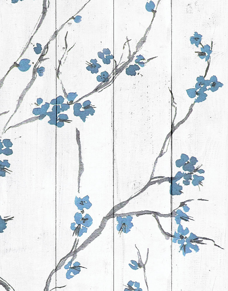 Blue & White Shabby Chic Cherry Blossom Wallpaper hero image