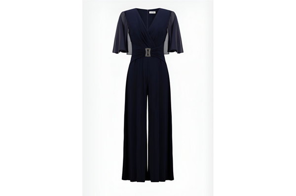 Signature | Silky Knit & Chiffon Wide Leg Jumpsuit with Cape 253723 - Image 5