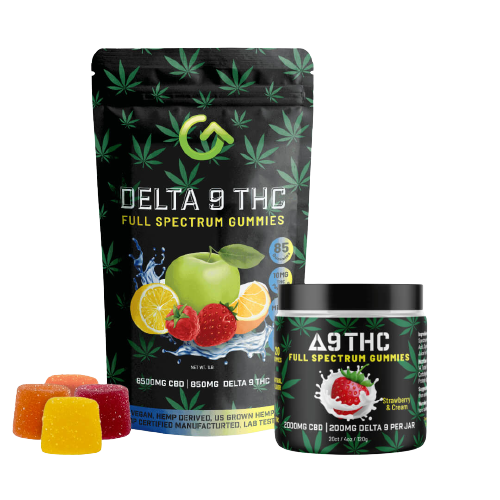 THC Delta 9 gummies are available in two sizes, 20ct jar or in bulk