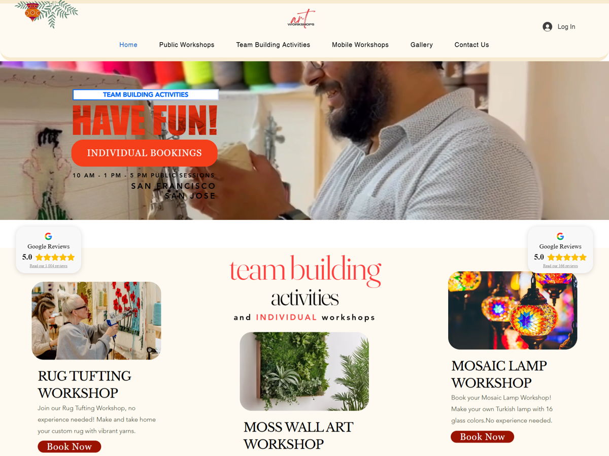 Screenshot of Art And Craft Workshops, from the workshop websites collection.