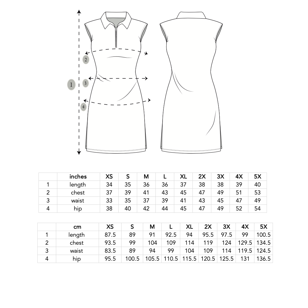 Play Out margo tunic unisex dress Sizing Chart available in XS-5X