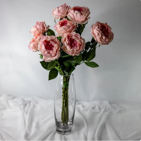 Dusky Pink David Austin Real Touch Half Bloom Rose - Realistic Artificial Flowers - Image 2