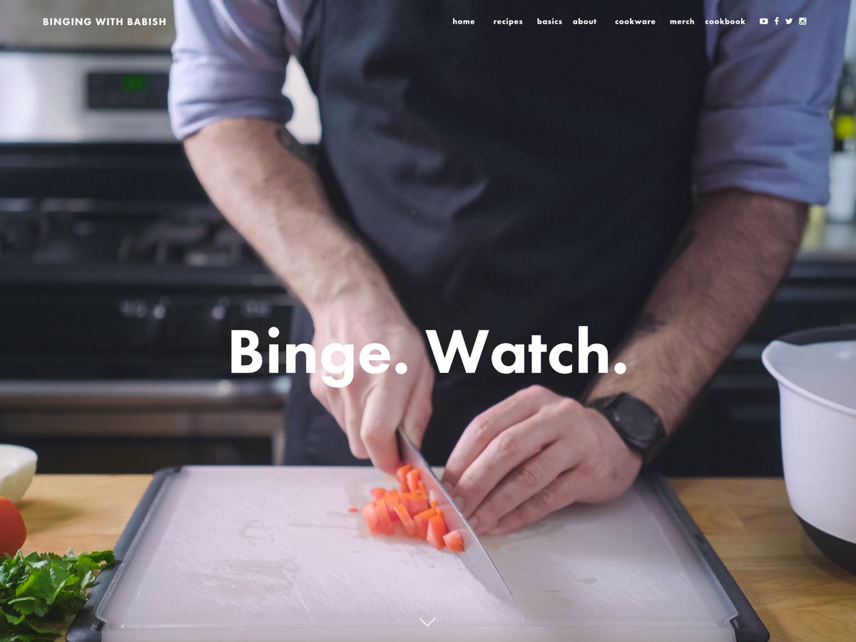 Screenshot of Binging With Babish, from the food websites collection.
