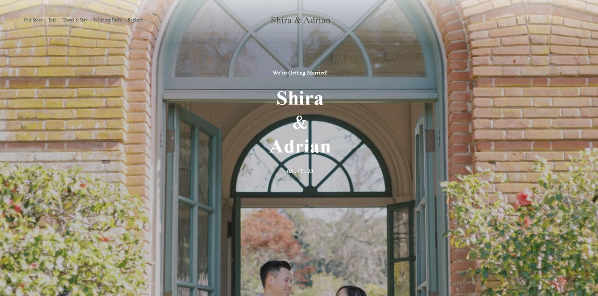 Screenshot of Shira & Adrian, from the squarespace wedding websites collection.