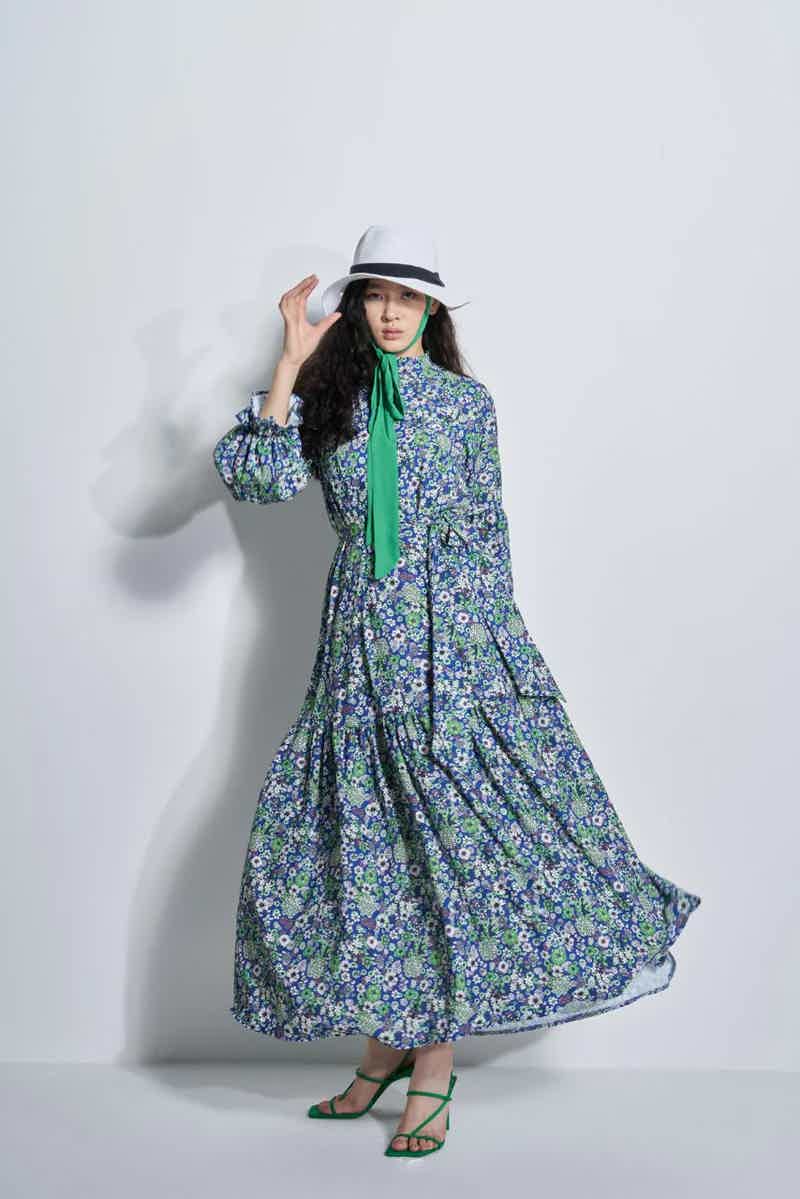 our caramen floral green long maxi  dress