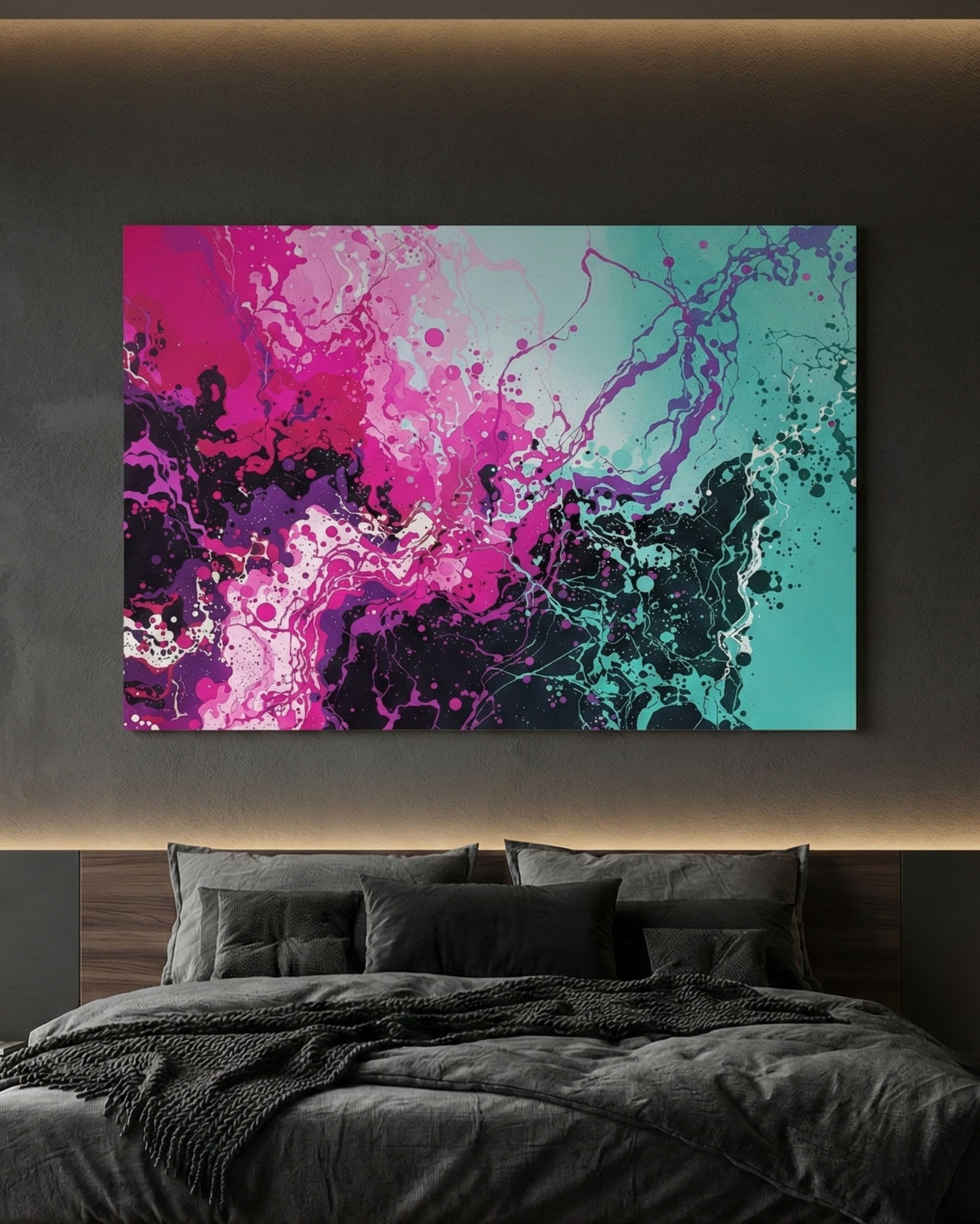 custom pink green canvas in bedroom