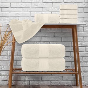 White Classic Luxury Ivory Bath Towel Set - Combed Cotton Hotel Quality Absorbent 8 Piece Towels | 2 Bath Towels | 2 Hand Towels | 4 Washcloths [Worth $72.95] 8 Pack | Ivory