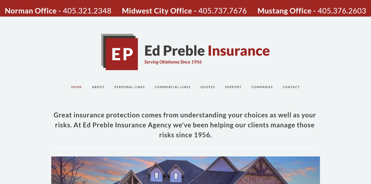 Screenshot of Ed Preble Insurance, from the insurance agent websites collection.
