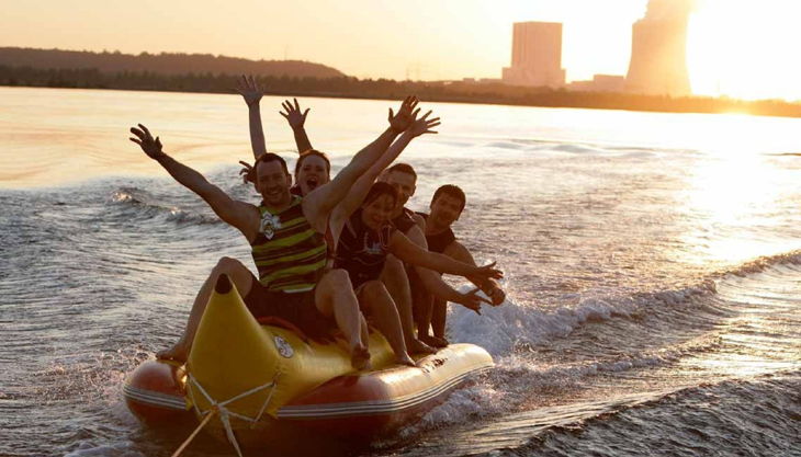 wake beach banana tube fun