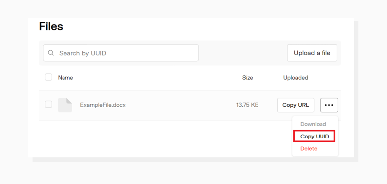 Find the UUID for your file here. How to copy the UUID for a file