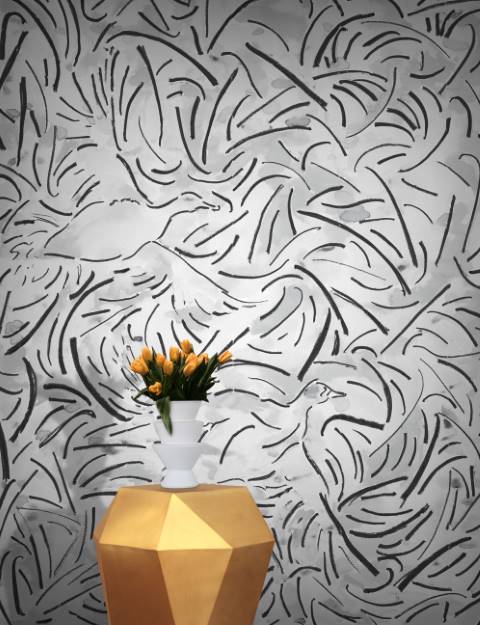 Grey & White Abstract Watercolour Bird Wallpaper pattern image