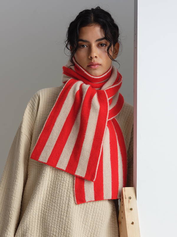 model wears Brushed Vertical Stripe Scarf
