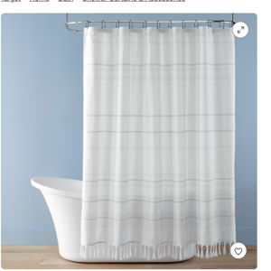 Woven Stripe Tassel Shower Curtain White/Dark Gray - Hearth & Hand™ with Magnolia: Polyester, Dobby Weave, Buttonhole Top