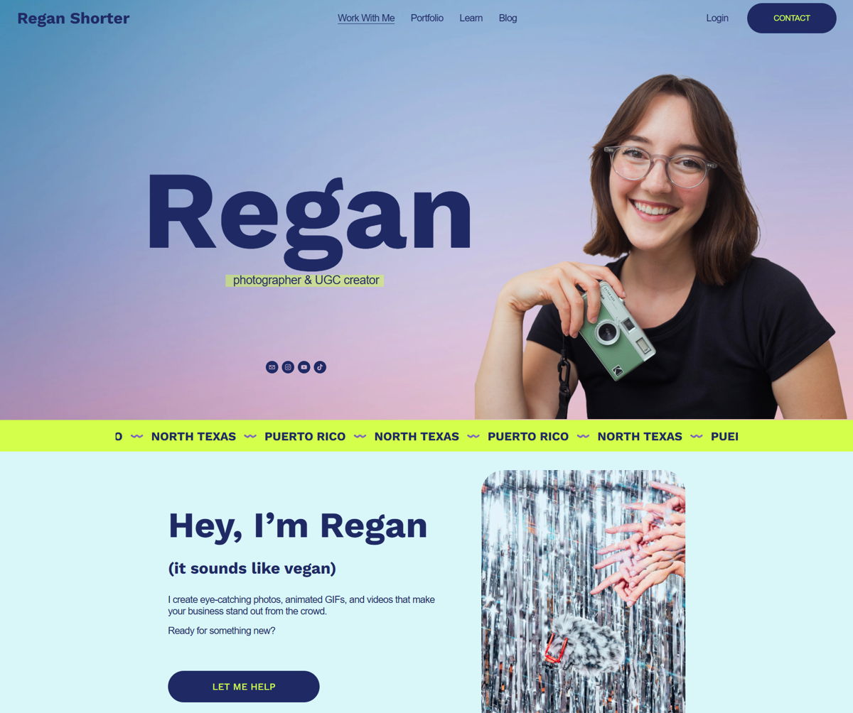 Screenshot of Regan Shorter, from the ugc portfolio examples collection.