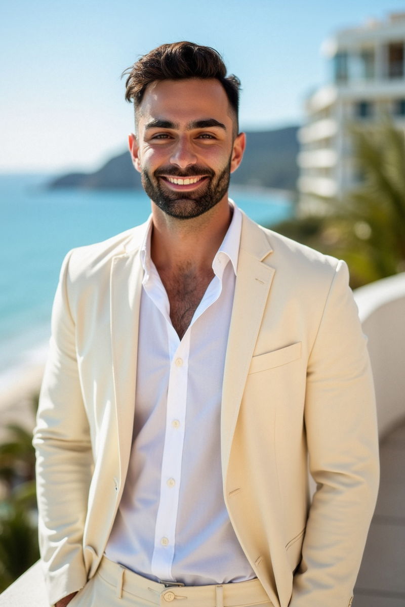 Photo generated by Secta Labs in style of Coastal Resort Portraits
