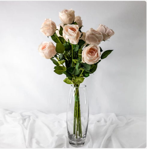 Light Pink David Austin Real Touch Open Bud Rose - Realistic Artificial Flowers - Image 2