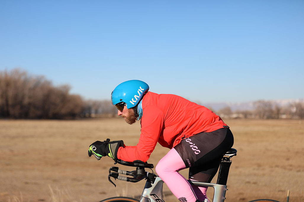 biking with field in background