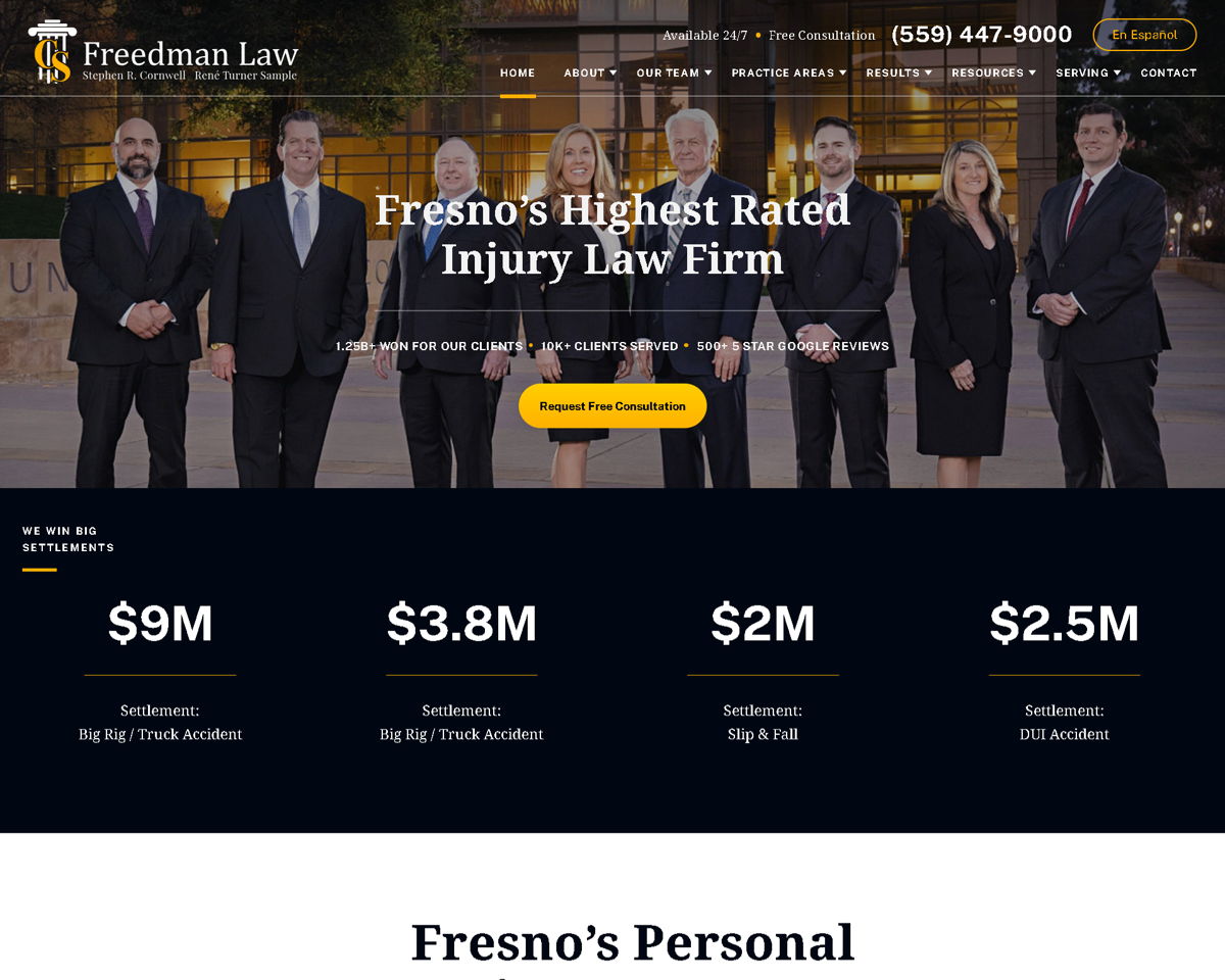 Screenshot of Freedman Law, from the law firm websites collection.