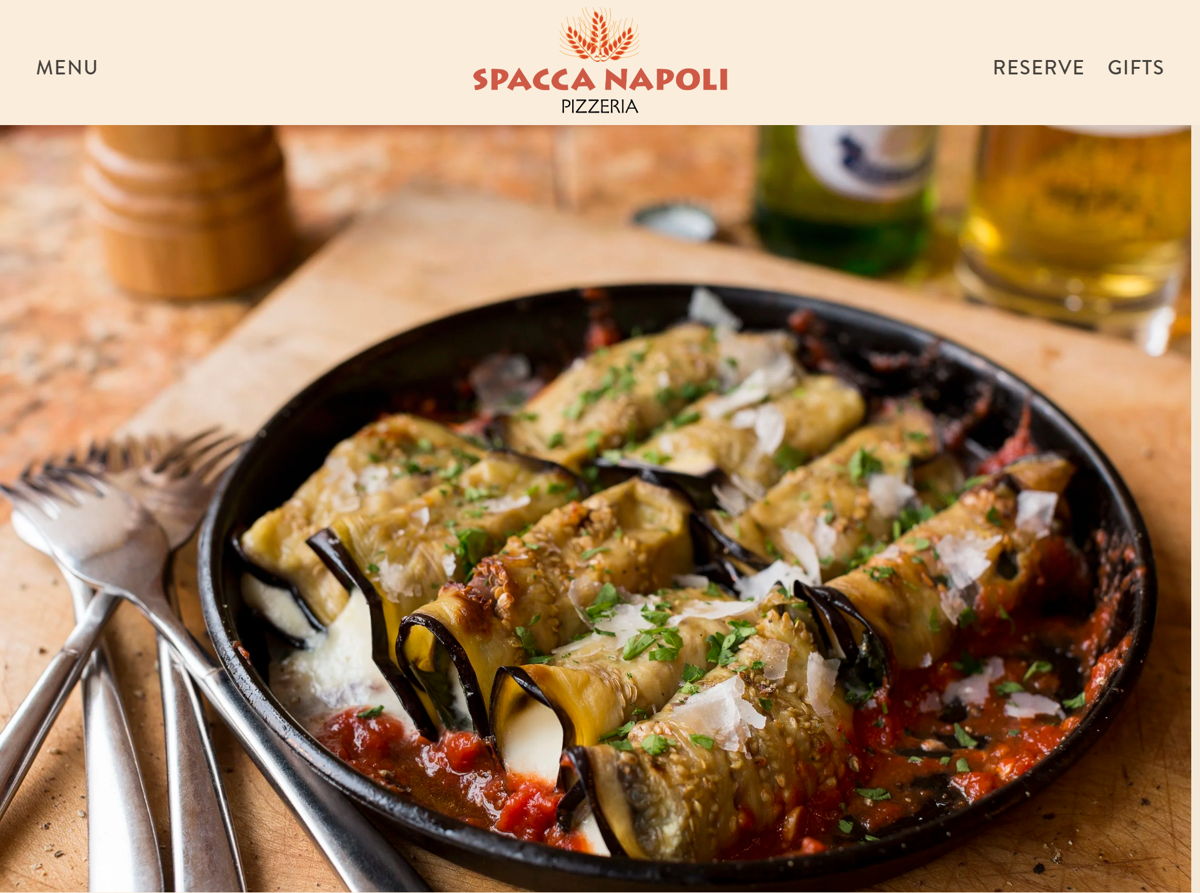 Screenshot of Spacca Napoli Pizzeria, from the pizza place websites collection.