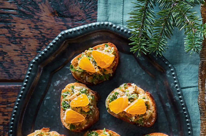 Canapés aux artichauts et à la mandarine