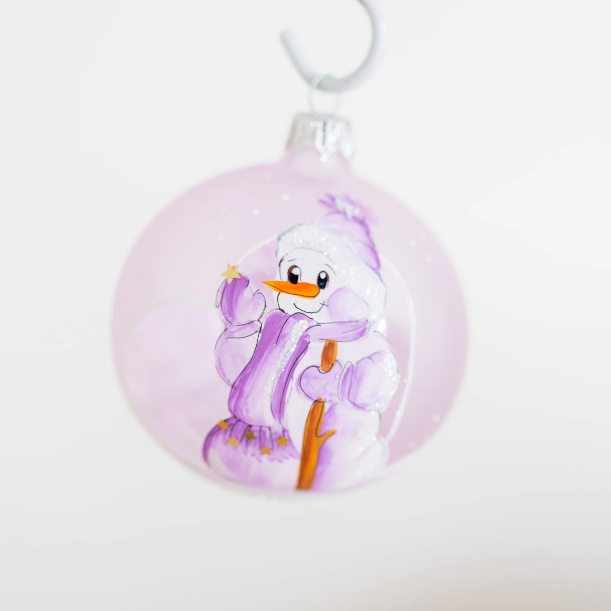 80mm lilac and purple snowgirl hand painted bauble