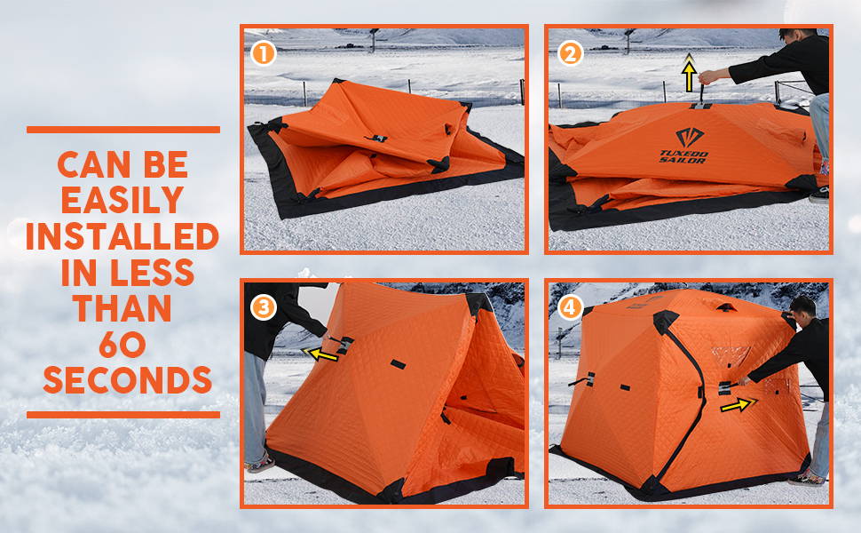 Ice fishing tent installation takes as little as 60 seconds