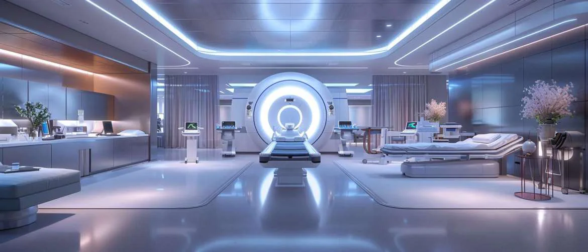 Futuristic medical facility blending innovation and compassionate patient care.