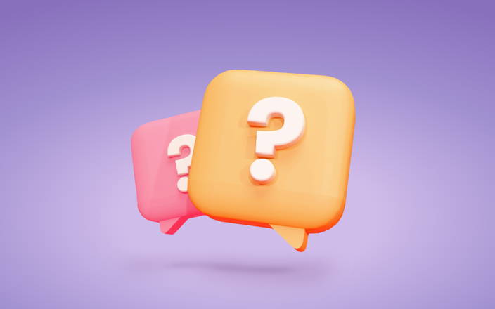Two big speech bubbles with question marks for Confetti's Virtual Communication Workshop