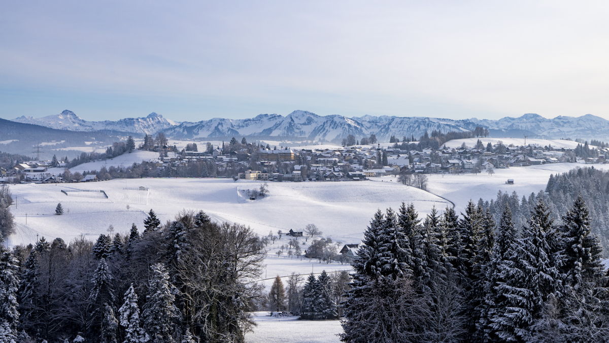 View of the snow-covered West Allgäu