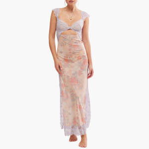 TULIP COMBO, SIZE MEDIUM Free People Suddenly Fine Floral Print Cutout Lace Trim Nightgown